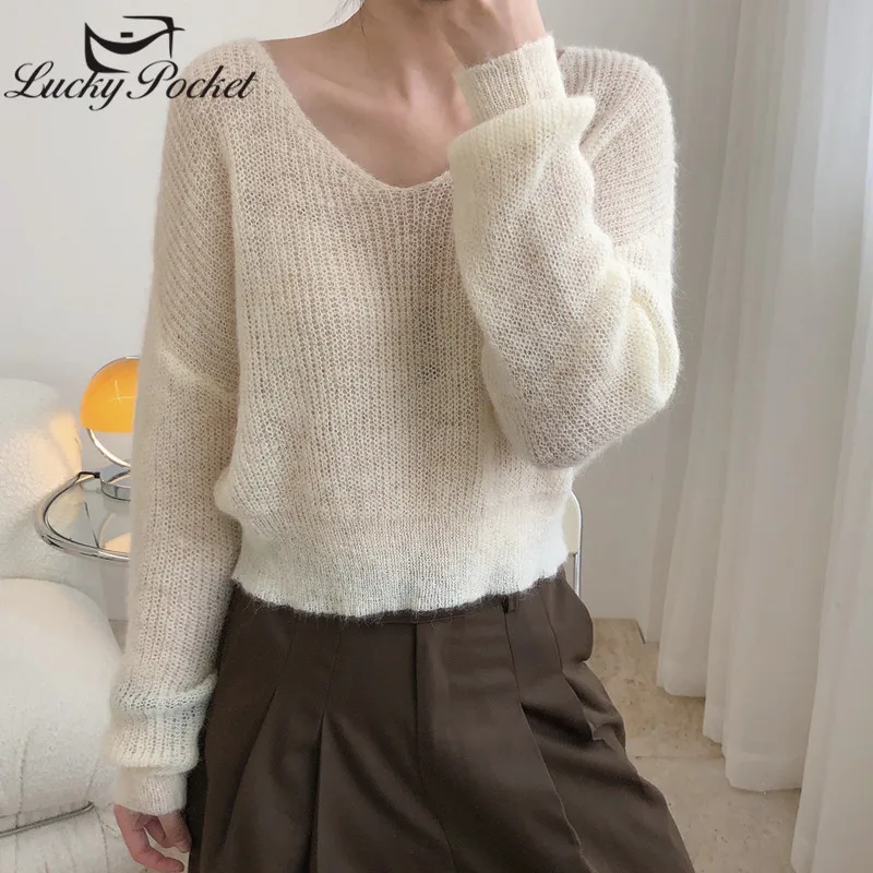 Women Autumn New Fashion Loose Light Thin Solid Color Warm Elegant Sweater Female Casual High Quality Tops Ladies Pullovers M539 | Женская