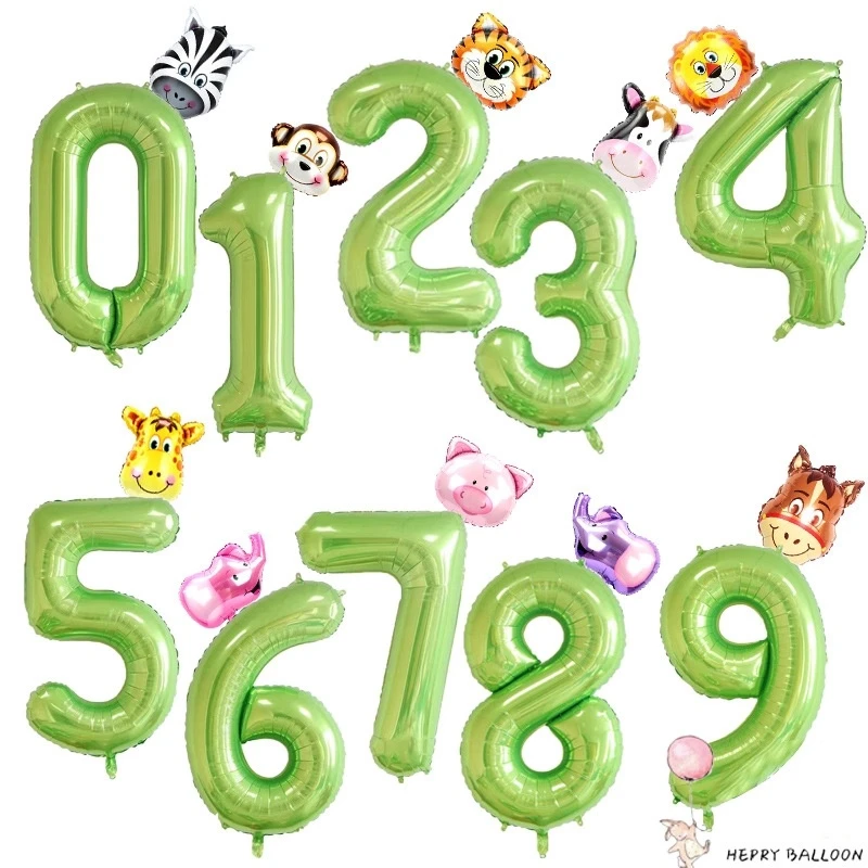 40 אינץ גדול ירוק מספר בלון עבור ג 'ונגל ספארי נושא מסיבת יום הולדת קישוטי ילדים ילד תינוק מקלחת בעלי החיים גיל רדיד בלוני 1