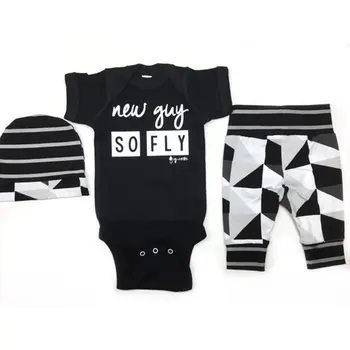 

Spring Summer Baby Unisex Short Sleeves Round Collar Letter Printing Triangle Romper Abstract Printing Pants & Hat Kids Set