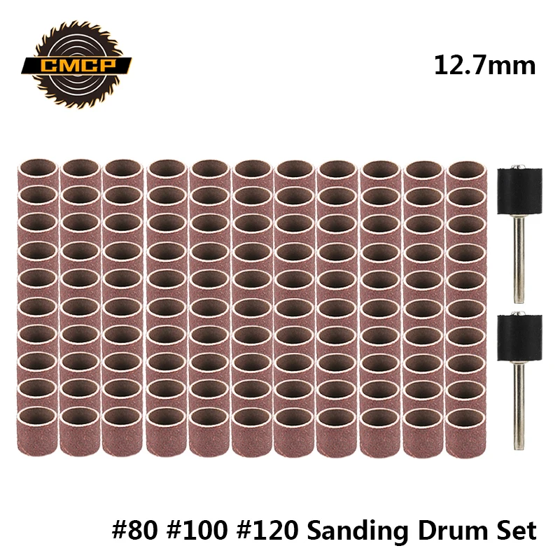 CMCP-Kit de tambor de lijado de 12,7mm, banda de lijado para mangas Dremel, amoladora eléctrica de ángulo Mini, mandriles de lijado, grano #80 #100 #120