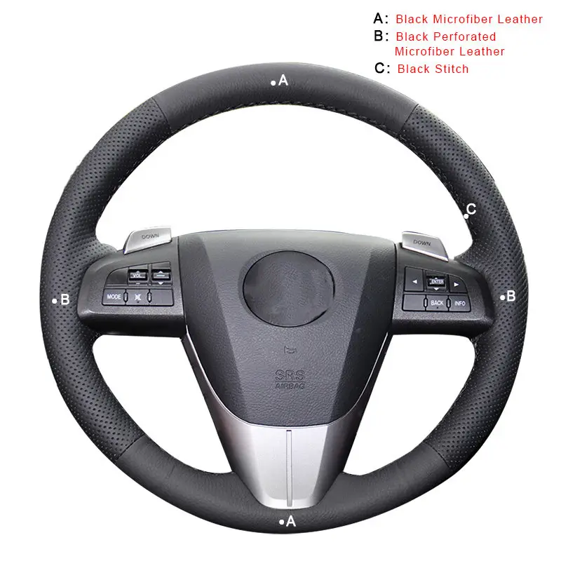 Авто оплетка на руле Крышка для Mazda 3 Axela 2008-2013 Mazda CX-7 CX7 2010-16 Mazda 5 2011-2013 DIY колпаки для автомобильных колес - Название цвета: Microfiber Leather