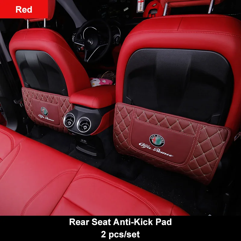 Seat Red 2Pcs QHCP Чехол для автомобильного подлокотника, накладки на заднее сиденье, защитные коврики, чехол из микрофибры, Детская противоскользящая Накладка для Alfa Romeo Stelvio - Название цвета: Seat Red 2Pcs