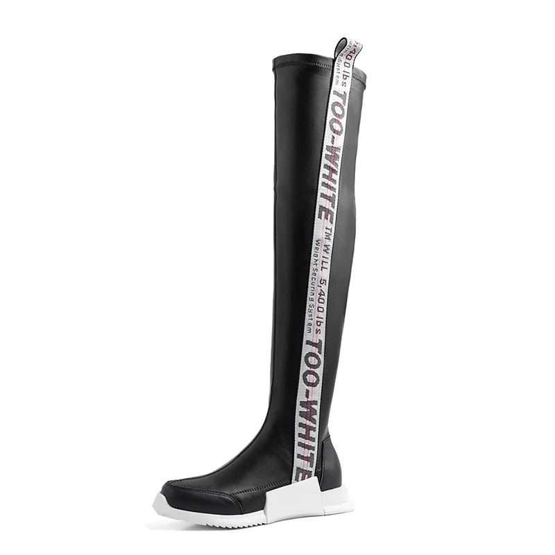 Black-Long boots TASSLYNN/ г. Облегающие сапоги из искусственной замши ботфорты из эластичной ткани без шнуровки с квадратным носком в Корейском стиле Размеры 35-39 - Цвет: Black-Long boots