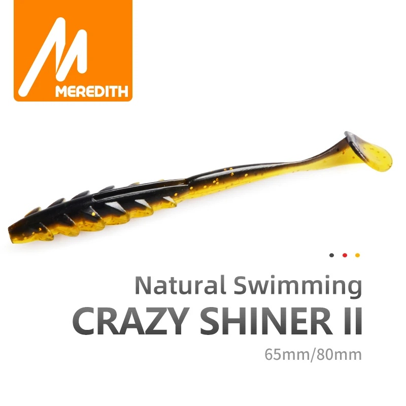 MEREDITH Crazy Shiner II Soft Lure 65mm 80mm Fishing Lure Shad Silicone Baits T-tail