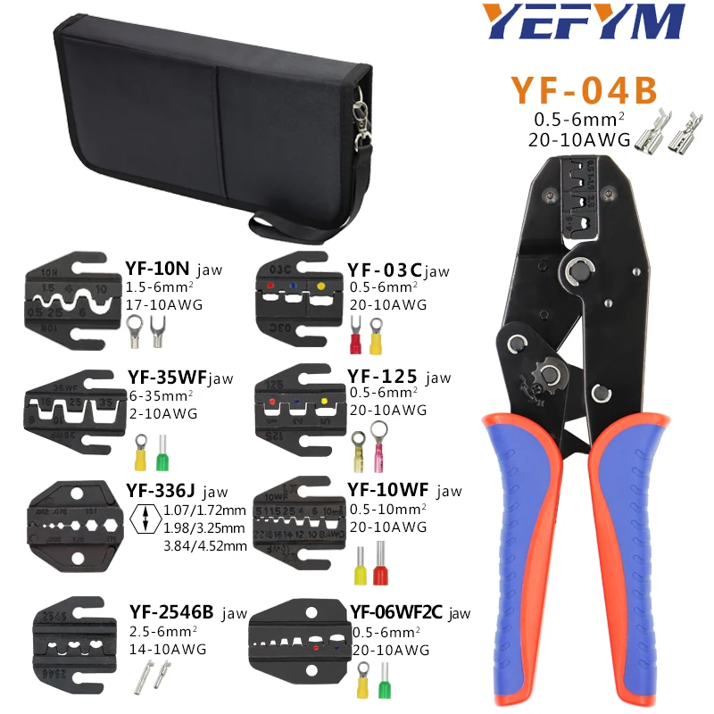 YEFYM YF-04B Crimping Pliers Clamp Cable Tools plug/tube/Insulated/coaxial terminal Terminals Kit Multi Functional Carbon Steel |