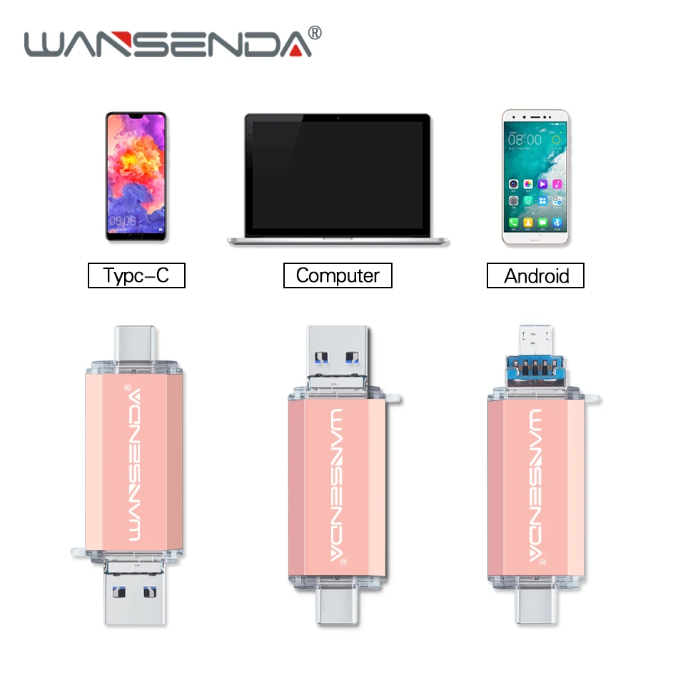 WANSENDA OTG USB флеш-накопитель 3 в 1 USB3.0& Тип type-C и Micro USB флэш-накопитель 512 ГБ 256 ГБ 128 Гб 64 Гб оперативной памяти, 32 Гб встроенной памяти USB флешки на флэшке