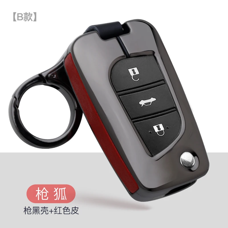 Кожаный чехол для ключей из цинкового сплава, подходит для Toyota Crown Camry Auris Corolla Avensis Verso Yaris Aygo Scion TC IM аксессуары - Название цвета: C-black red