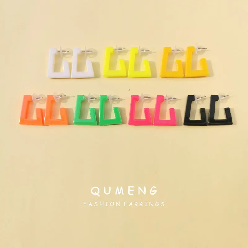 Женские серьги кольца QUMENG 2020 акриловые винтажные флуоресцентные в форме C