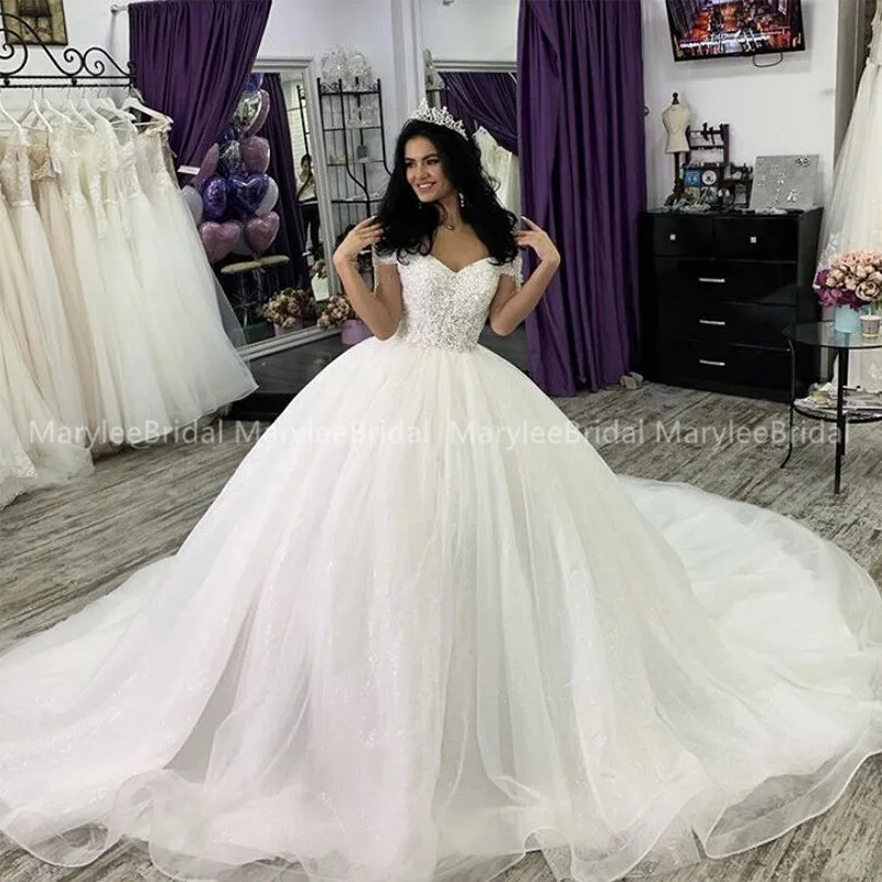 Vestidos Novia Роскошные свадебные платья с блестками с открытыми плечами бальное платье принцессы Свадебные платья Robe De Mariee свадебные платья