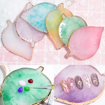 

CYSHMILY Leaf shape Natural Resin Palette Colorful Acrylic Nail Polish Color Mixing Painting Showing Board Nail Manicure Tools