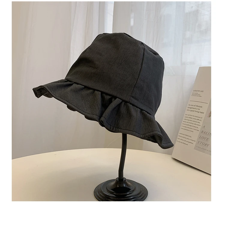 kate spade bucket hat Fisherman hat Female White Casual Lotus Leaf Fold Lace Bucket hat Simple Wide-brimmed Face Small Sun hat Summer Breathable hat cow bucket hat