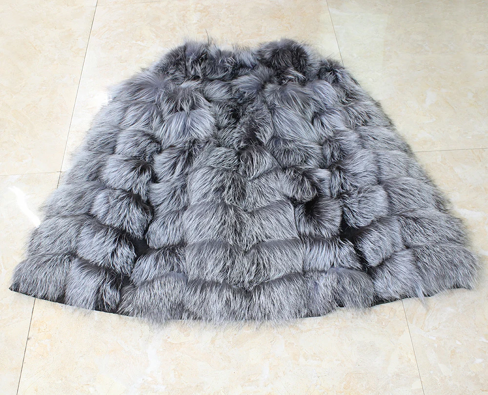 Genuine Real Silver Fox Fur Vest Natural Fur Jacket female Warm Vest Waistcoat long Fur Coats Real Fur Coat Silver Fox Vest