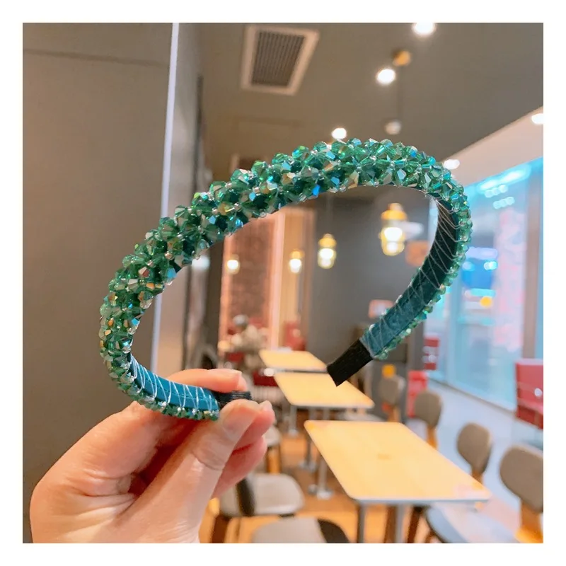 Solid Color Luxury Rhinestone Headband Women Beads Bezel Hair Hoop Korea Hairband Girls Bride Wedding Hair Accessories - Цвет: pattern 1 peacock