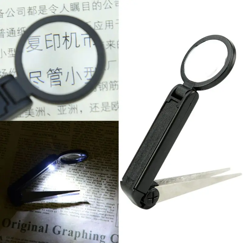 

Foldable Eyebrow Tweezers Illuminated Plier Magnifier LED Clip Magnifying Glass 10X with LED Light