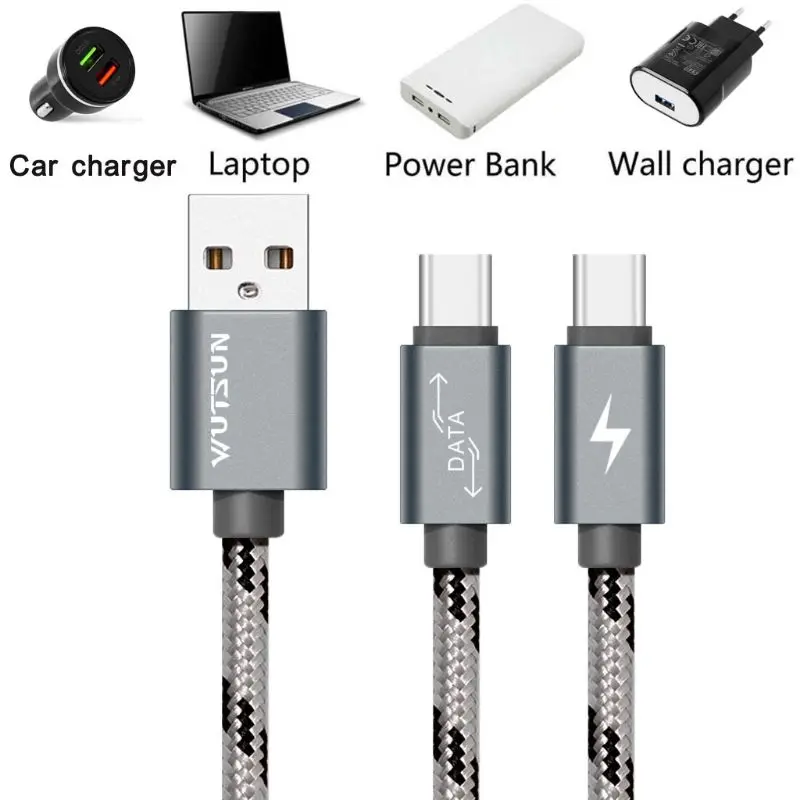 USB 2,0 Тип A Мужской Двойной USB C Тип C сплиттер папа-папа Y кабель передачи данных для быстрой зарядки шнур для samsung huawei Xiaomi Oneplus htc zte