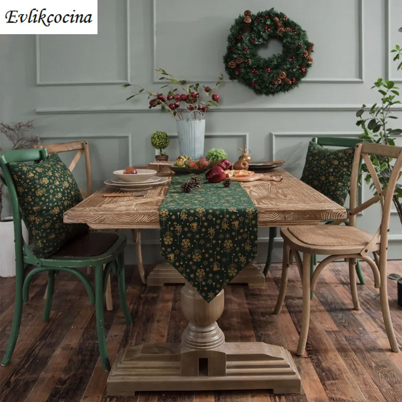 

Free Shipping Christmas Gold Bells Green Table Runner Decoracao Mesa Jantar Toalha Mesa Natal For Party Navidad Caminos De Mesas
