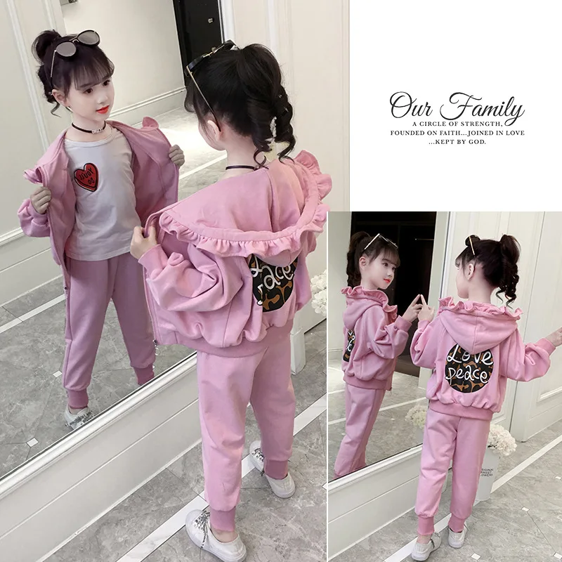 

2019 New Style Korean-style CHILDREN'S Suit Girls Autumn Clothing Back round Standard Case Big Boy Flounced Hooded Two Case