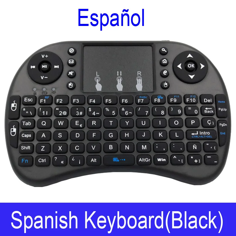 2,4 ГГц USB touch pad I8 Мини Беспроводная клавиатура с разноцветной светодиодной подсветкой на английском, русском, испанском - Цвет: No backlit  spain