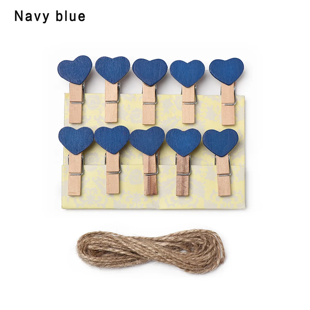 10pc navy blue 10/50 шт./компл. красочные мини сердца деревянные колышки для фото зажимы Свадебная вечеринка Декор Craft Подарки - Цвет: 10pc navy blue