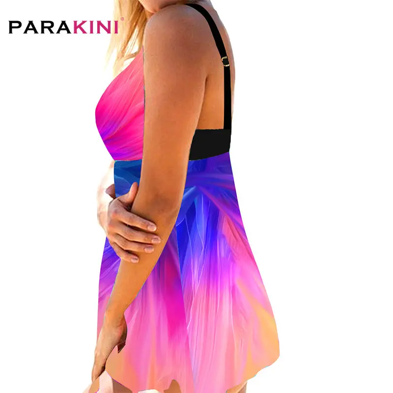 PARAKINI, новинка, Женский танкини, набор размера плюс, 2XL, купальник, асимметричный подол, открытая спина, купальник и трусики, купальник, пляжный костюм