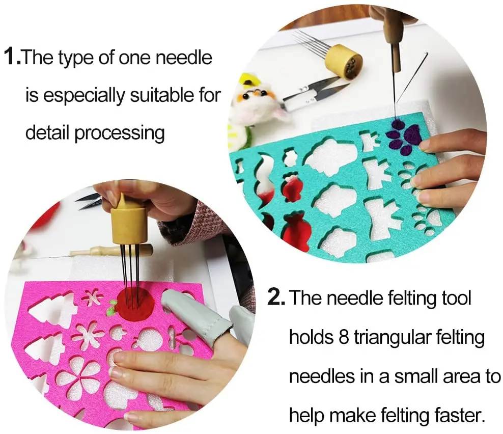 KAOBUY 70PCS Wool Felting Supplies, Needle Felting Kit with Needles, Foam Mat, Wooden Handle, For DIY Wool