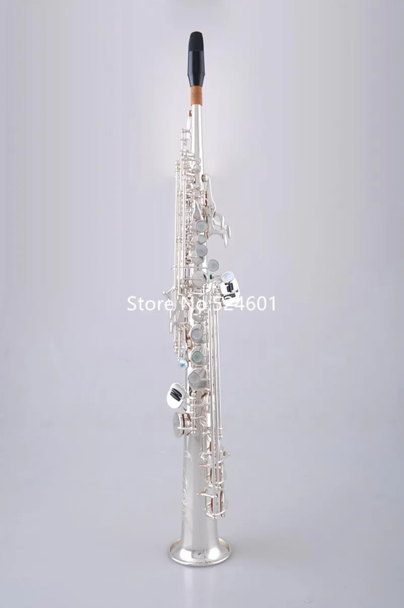 Hot Selling MARGEWATE Straight Soprano S-902 B Flat Saxophone Brass Silver Plated Instruments Music With Mouthpiece Case