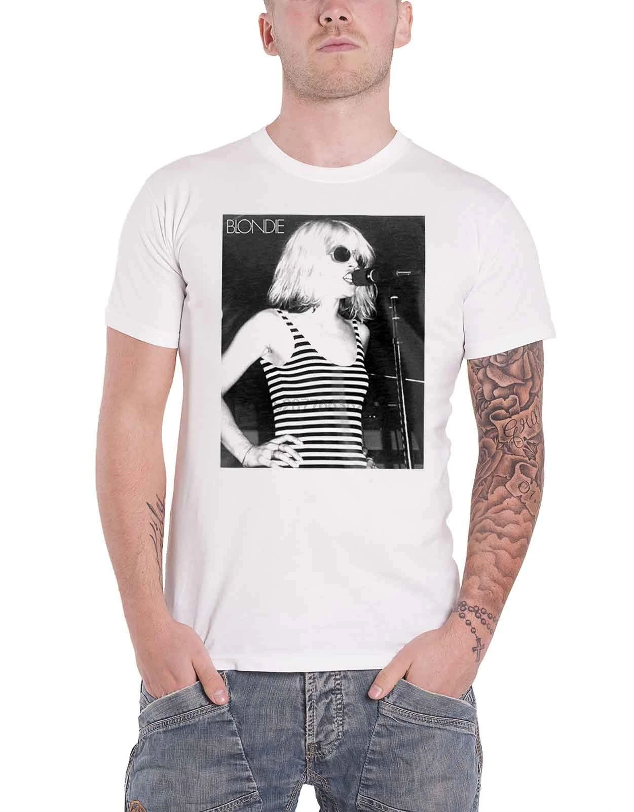 Blondie T Shirt Striped Singing Band 