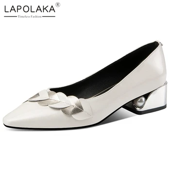 

Lapolaka New Arrivals Genuine Cow Leather Strange Style Black White Shoes Woman Pumps Slip-On Shallow Pumps Women Shoes