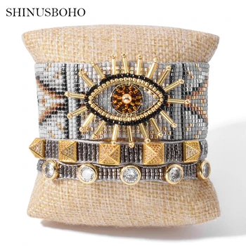 

2020 Women's Fashion Jewelry Evil Eye Bracelet MIYUKI Luxury Pulseeras Mujer Moda Beads Bracelet Rivet Bileklik Hand Woven