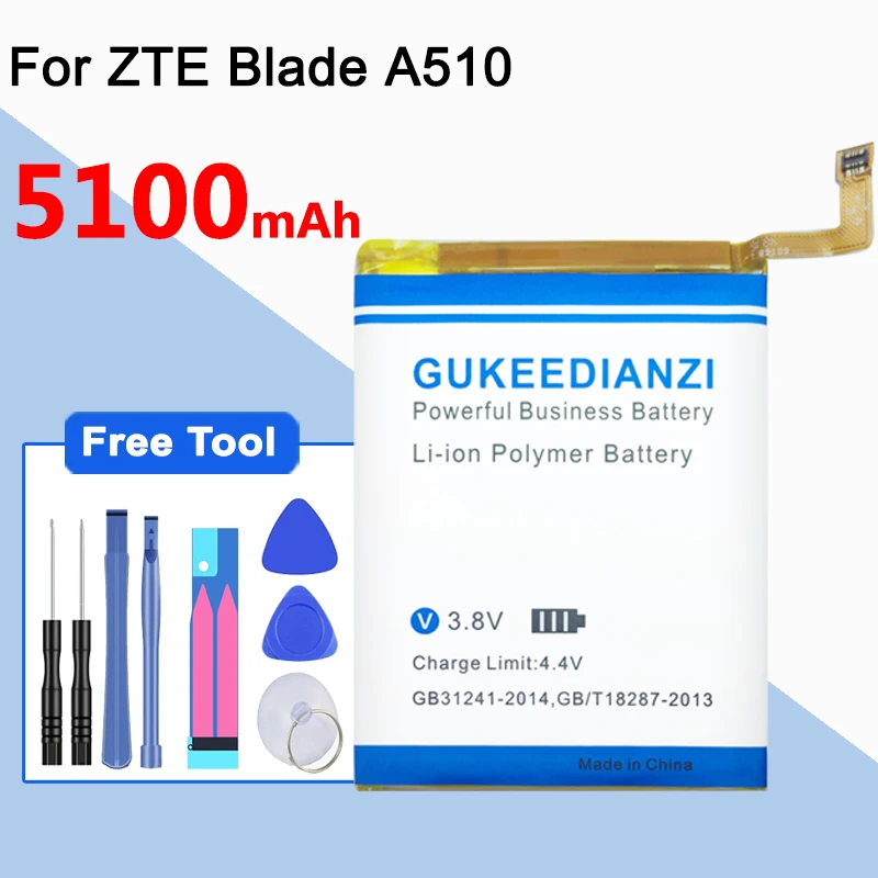 Аккумулятор GUKEEDIANZI 5100 мАч Li3822T43P8h725640 для ZTE Blade A510 A 510 BA510 аккумулятор мобильного