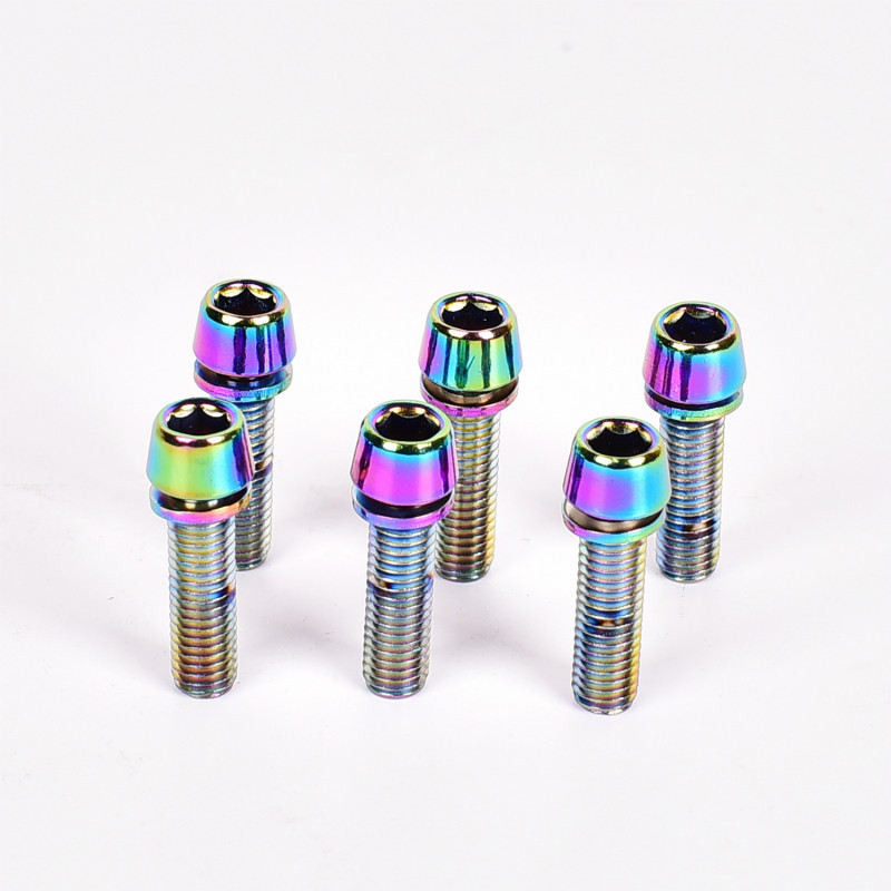 Transport Steel Titanium Titanium Plated Bolts With Washers M5*18mm Bicycle Parts Bicycle Stem Parts 6 Pieces Of Rainbow Gold