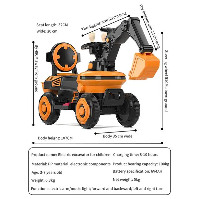 Children Toy Electric Excavator With Music Light Kids'S Ride-On Toy Walker Scooter birthday Gift For 2-6 Year Old Child Tricycle 6