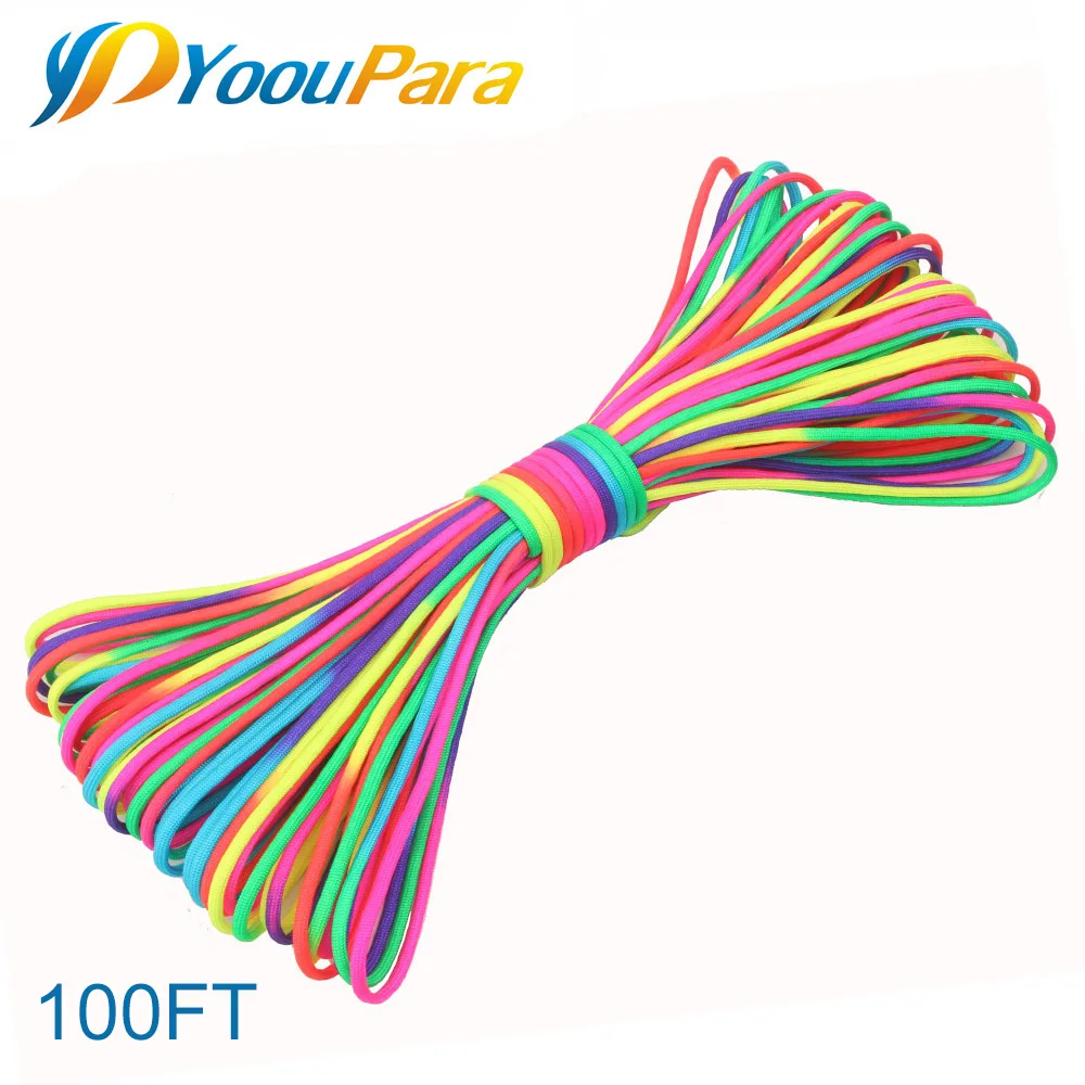 8-100 метров 550 Паракорд парашютный шнур веревка для палатки Guyline Mil Spec Rainbow 7 Strand Paracord для пешего туризма кемпинга шнур - Цвет: 100FT