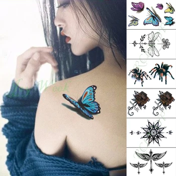 

Waterproof Temporary Tattoo Sticker Blue Butterfly Spider Fake Tatto Hand Arm Foot Flash Tatoo for Kid Girl Men Women