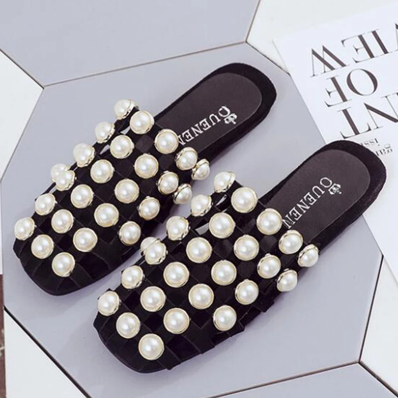 

Fashion Summer Beach shoes Pearl Sandals thin Belt Roman Flat Women Flip Flops Casual Flat Slippers women sandals sy559