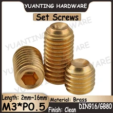 

10Pcs-50Pcs DIN916 GB80 M3x2mm-16mm Brass Hexagon Socket Set Screws With Cup Point Headless Screws Grub Screws