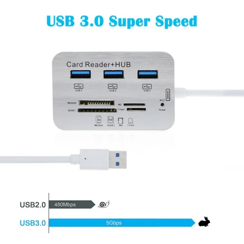 Универсальный 7 в 1 Многофункциональный USB 3,0 флэш-адаптер концентратор Высокоскоростной разветвитель считыватель карт памяти