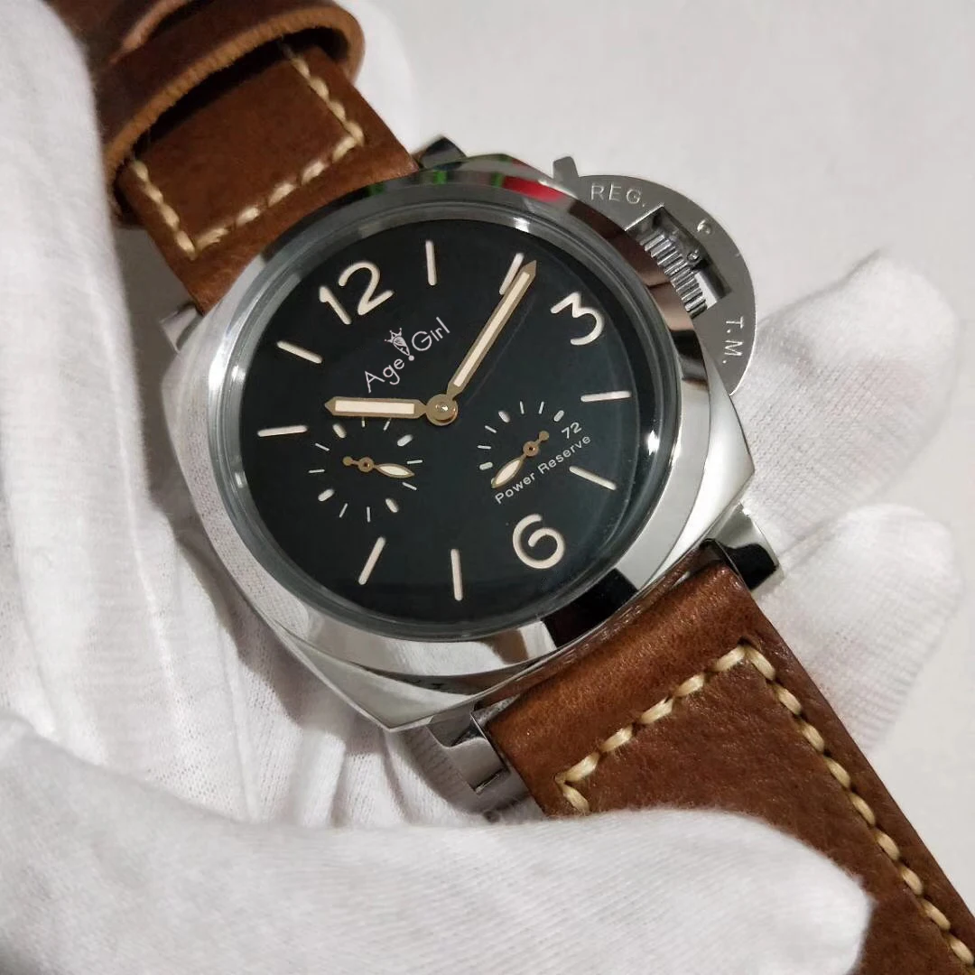 

Luxury Brand New Men Automatic Mechanical Sapphire Stainless Steel Silver Black Leather Watch Power Reserve Luminous Watches