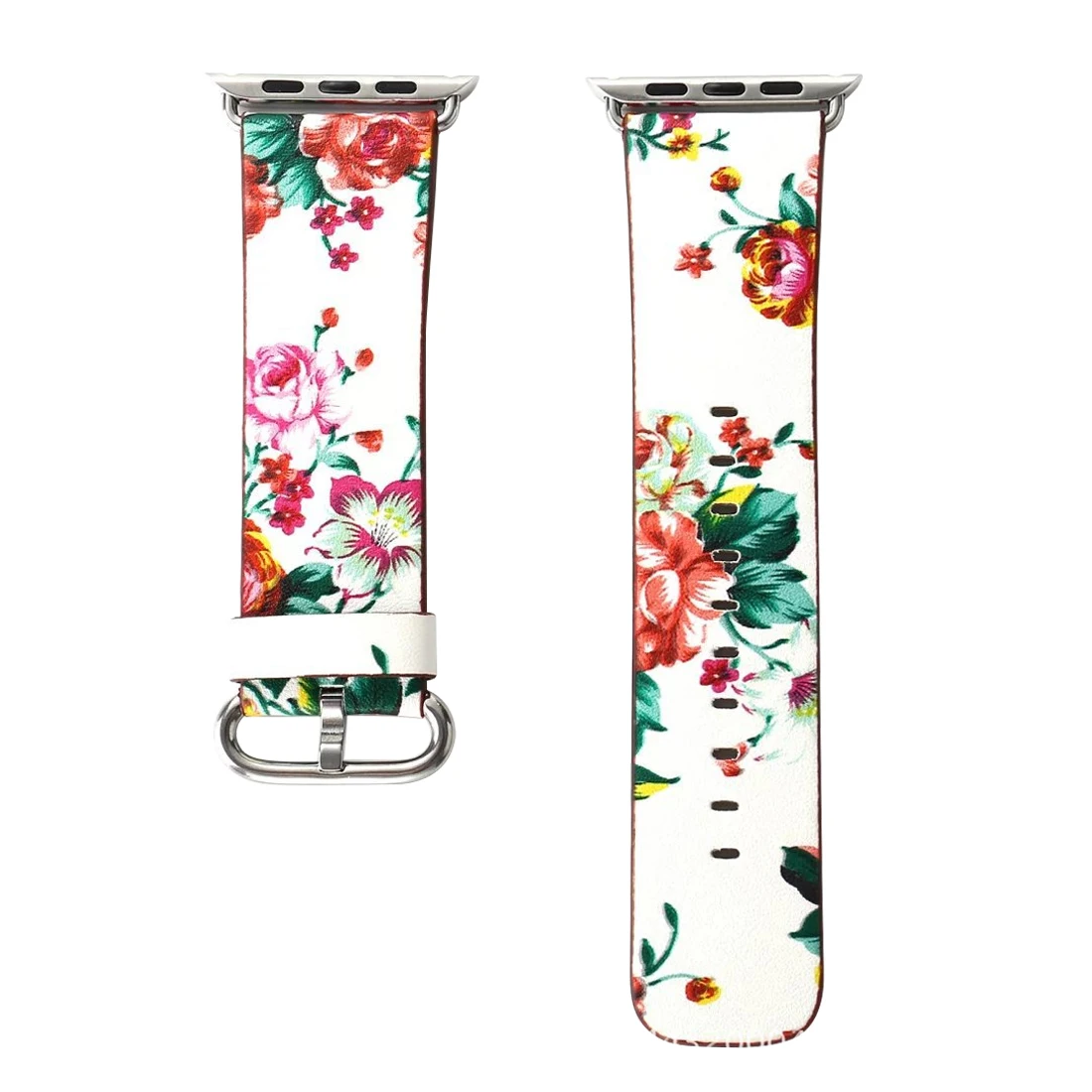 white red flower Кожаный ремешок с цветочным принтом для Apple Watch iwatch 38 мм 42 мм ремешок для часов браслет окрашенный кожаный ремешок для часов - Цвет ремешка: white red flower