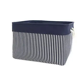 

Foldable Canvas Stripe Handle Storage Basket, Children's Clothing Toy Organizing Storage Box