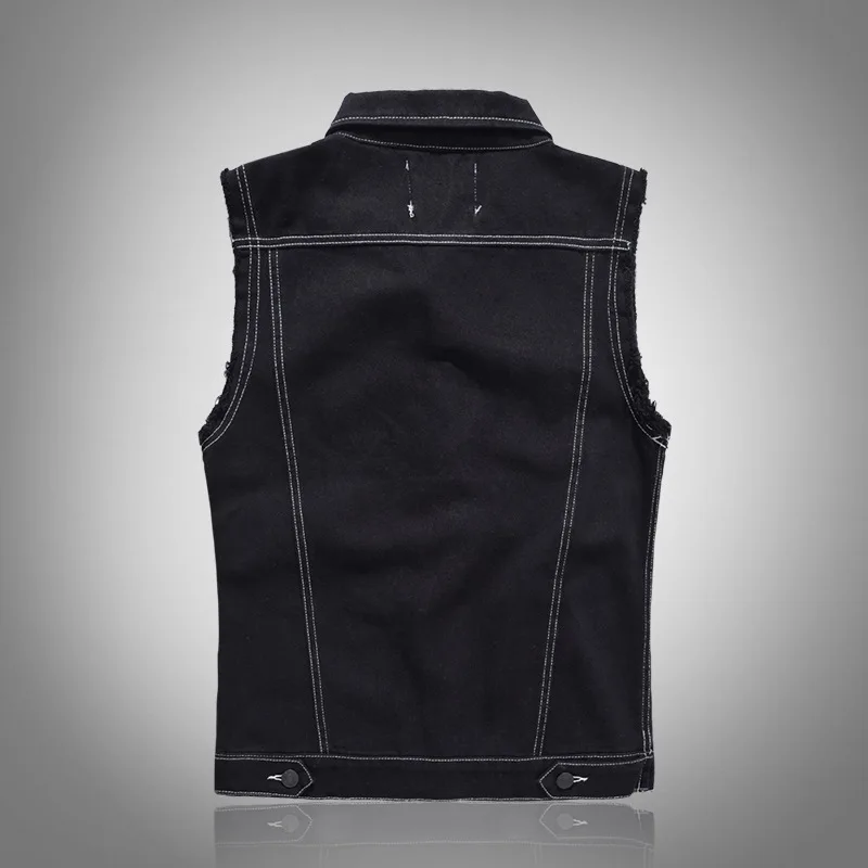 Spring Autumn Hot New Black Solid Color Denim Vest Men's Punk Rock Style Waistcoat Motorcycle Sleeveless Jacket Plus Size Coats