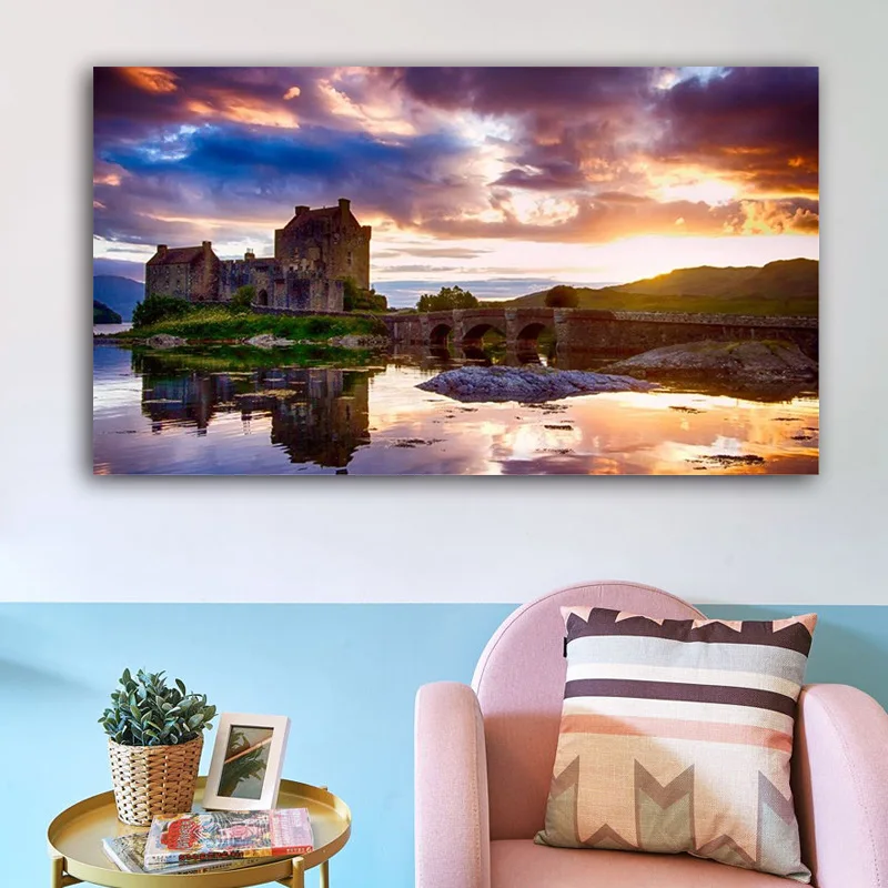 DIY colorings pictures by numbers with Castle reflection picture drawing Relief painting by numbers framed Home