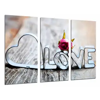 

Word love, heart romantic, photo print on wood, modern picture decorative 26603