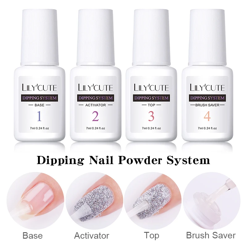 

1 Bottle LILYCUTE 7ml Dipping Nail Powder System Liquid Clear Base Activator Top Nail Art Dip System Liquid No Need UV Lamp Cure