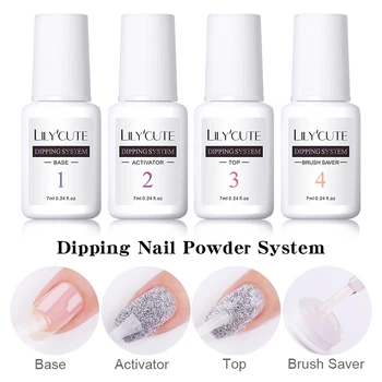 

1 Bottle LILYCUTE 7ml Dipping Nail Powder System Liquid Clear Base Activator Top Nail Art Dip System Liquid No Need UV Lamp Cure