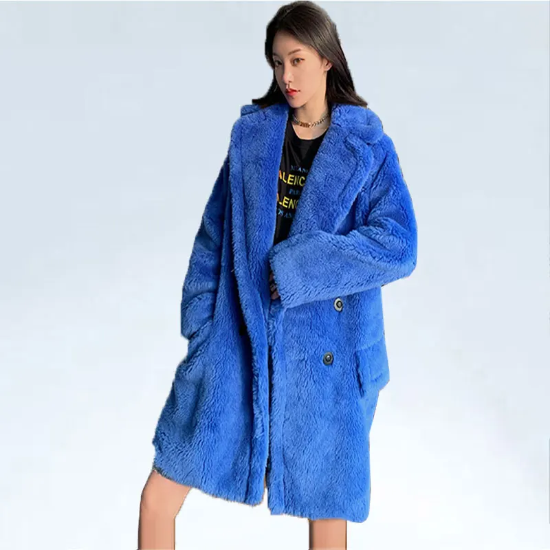 Зимнее пальто с натуральным Плюшевым Мехом, женские модные меховые куртки с длинным рукавом, женские элегантные однотонные пальто с карманами, женские пальто