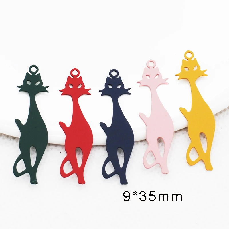 

20pcs/Lot 9*35mm Painted Animal Cat Shape Charms 100% Brass Jewelry Necklace Bracelet Pendants