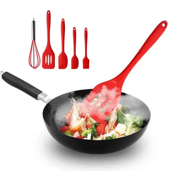 

Silicone Cooking Utensils 5Pcs/Set Black Pink Red Silicone Cooking Tool Sets Egg Beater Spoon Spatula Oil Brush Kitchenware Set