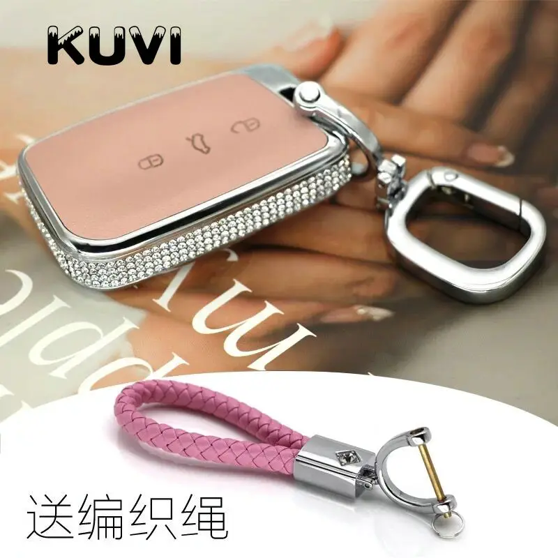 pink with keychain Для Volkswagen VW Tiguan MK2 Magotan Passat B8 CC Skoda Superb A7 ключ чехол для ключей кармашек для часов чехол кожаный брелок - Название цвета: pink with keychain