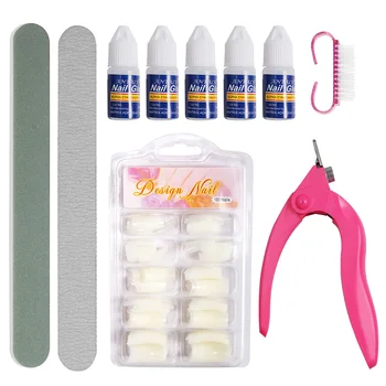 

Nail Art Basic DIY Set Fake French Nail Tips Brush Sanding File Glue Clipper Tool